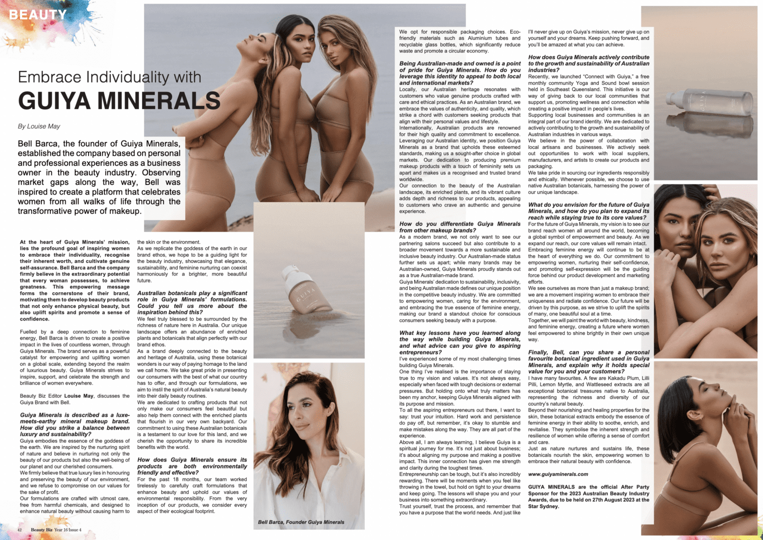 Beauty Biz Magazine Interviewed Guiya Minerals Founder Bell Barca